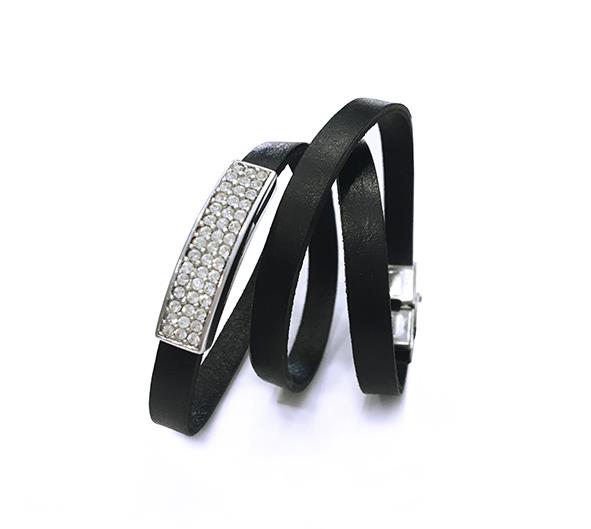 Leather Bracelet with Zirconia Plate